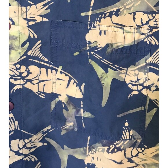 Rum Reggae Hawaiian Shirt Men L Blue Batik Swordfish All Over Print SS Button Up - Picture 4 of 9